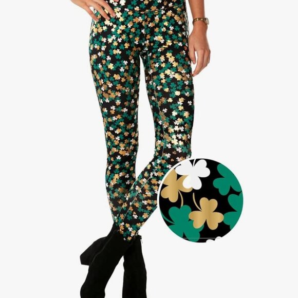 Tipsy Elves Clusterluck St. Patricks‎ Day Clover Pattern Leggings - Picture 3 of 7
